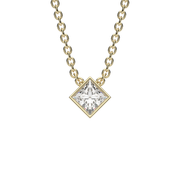Yellow Gold Princess Cut Diamond Solitaire Pendant With Bezel Setting.